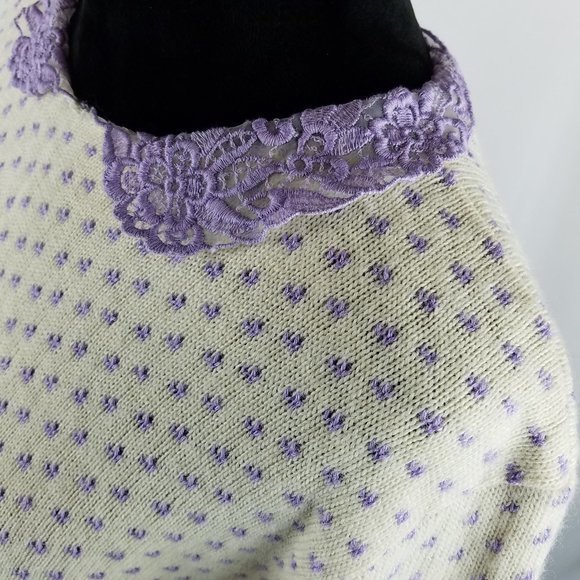 Sugar Tops sweater cream/purple knit cottage corps/coastal‎ grandma M/L VTG - Picture 5 of 7